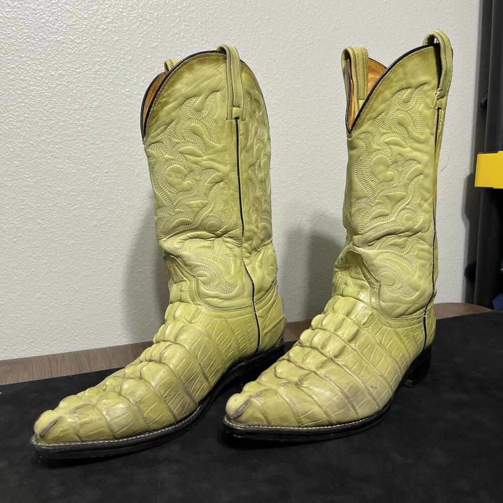 El Presidente Alligator Horn Boots Mens Size 8 D Leather Caiman Crocodile Cowboy